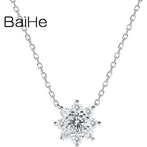BAIHE Solid 18K White/Yellow/Rose Gold 0.13ct+0.32ct Natural Diamond бижутерия Fine Jewelry Trendy Wedding Flower necklace Women