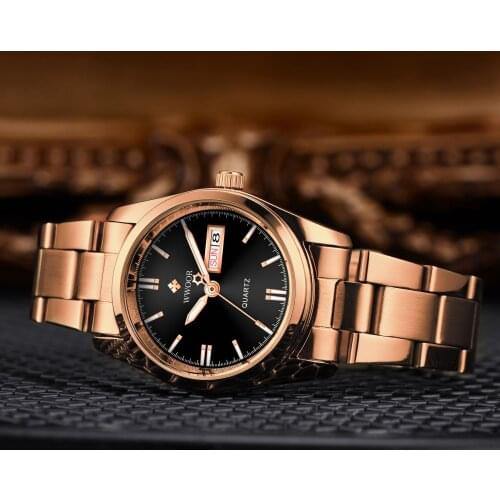 WWOOR 2021 New Top Brand Women Luxury Rose Black Watch Fashion Stainless Steel Quartz Waterproof Wrist Watches Relogio Feminino
