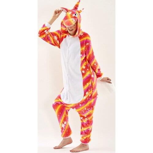 Flannel Warm Unicorn Pajamas Women Men Stitch Long Sleeve Hooded Onesies for Adults Whole One Piece Animal Pajamas Female Onesie