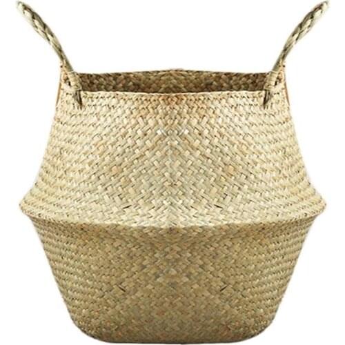 Natural Seaweed Wicker Woven Storage Pot Garden Flower Vase Hanging Basket Picnic Basket Foldable Garden Storage Baskets