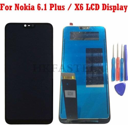 HKFASTEL LCD Screen Digitizer Display For Nokia 6.1 Plus X6 5.8 inches LCD Display Touch screen Repair Replacement + Glue tools