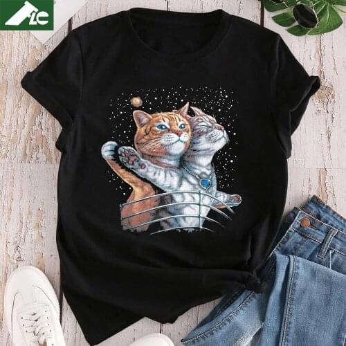 Cotton Hugging Cat Graphic T-Shirt Womens 90s Girls Fashion ​Kawaii Cat Women T Shirts Unisex Oversize Short Sleeve Mens Tops