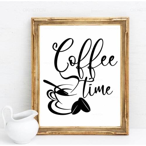 Coffee Time Quotes Art Prints Poster Kitchen Wall Decor Black and White Minimalist Cafe Corner Painting Canvas Poster