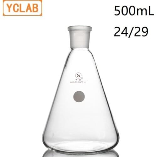 YCLAB 500mL 19/26 Erlenmeyer Flask Borosilicate 3.3 Glass Standard Ground Mouth Conical Triangle Labware