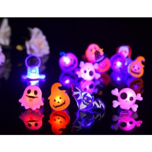 Halloween Cartoon Ring Ghost Pumpkin Bat Design Finger Rings LED Light Kids Flashing Toys New Arrival SN2164