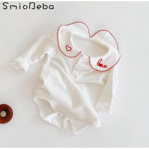 Infant Baby Girls' Letter Love Embroidered Collar Rompers Bag Tuha Kids Cotton Long Sleeve One Piece Creeping Korean Bodysuits