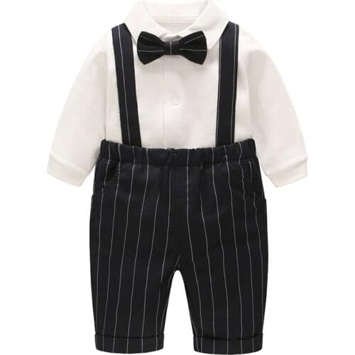 Baby Girls Clothes Sets Autumn Shirt+strap pant 3-piece/set kids Childrens Clothing Suit with Tie