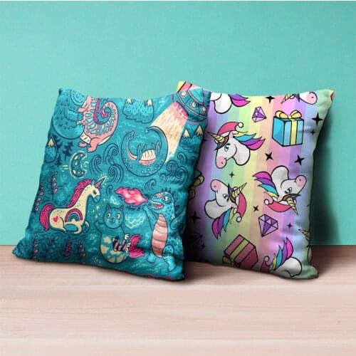 Cat Unicorn Lion Pillow Cover Dog Bear Animal Throw Pillowcase Polyester Modern Livingroom Sofa/Bed Cushions Case 45CM No Insert