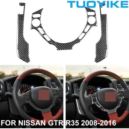 LHD RHD Car Styling Real Carbon Fiber Steering Wheel Trim Cover Decal Sticker For Nissan GTR R35 2008-2016 Interior Moulding