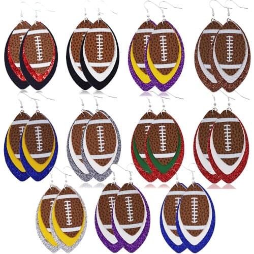 Multilayer Rugby Leather Teardrop Drop Earrings Vintage Gradient Football Type Dangle Earrings For Women Fashion Jewelry Gifts
