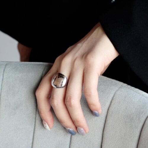 Trendy Authentic Sterling Silver Ring 925 Glossy INS Big Round Open Index Finger Rings for Women Geometric Fine Jewelry