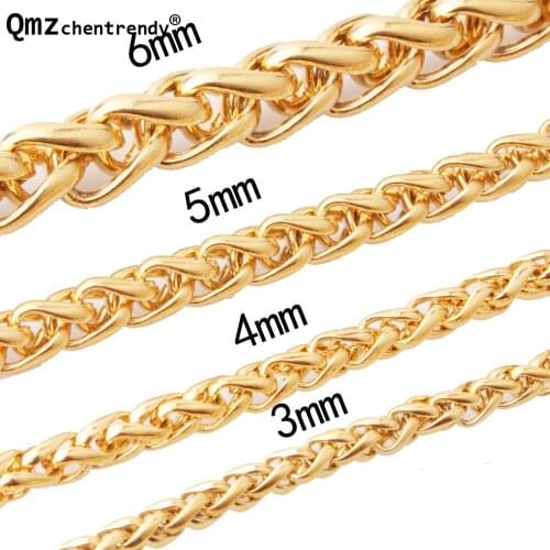 Accessories Wheat Chain Spiga Chain Men Gold Silver Color Stainless Steel Long/Choker 3/4/5/6/7mm Twisted Necklace Mens Jewelry