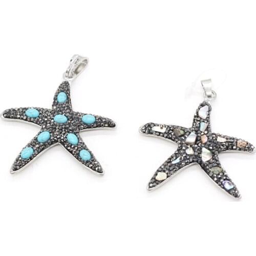 Natual Stone Pearl Shell Pendant Charms Five-pointed Starfish Pendant for Making DIY Jewelry Necklace Accessories Gift 58x60mm
