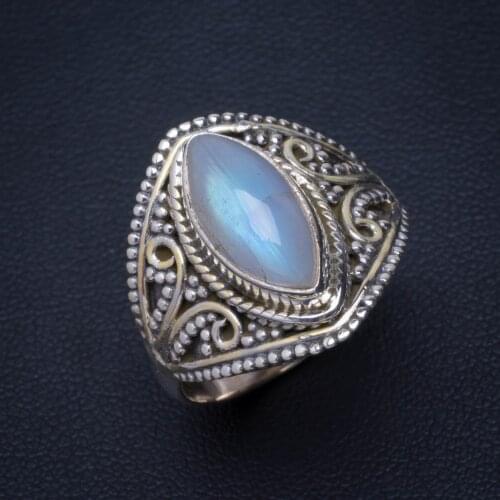 Natural Rainbow Moonstone Handmade Unique 925 Sterling Silver Ring 8.75 B1170