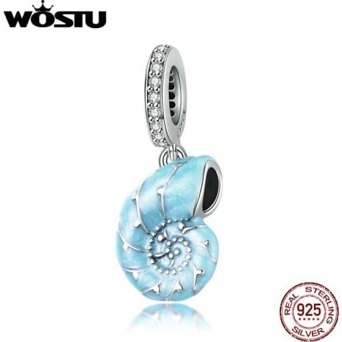 WOSTU 2020 New Original 925 Sterling Silver Bead Blue Conch Witch Dangle Charm Fit Bracelet Bangle Women DIY Jewelry