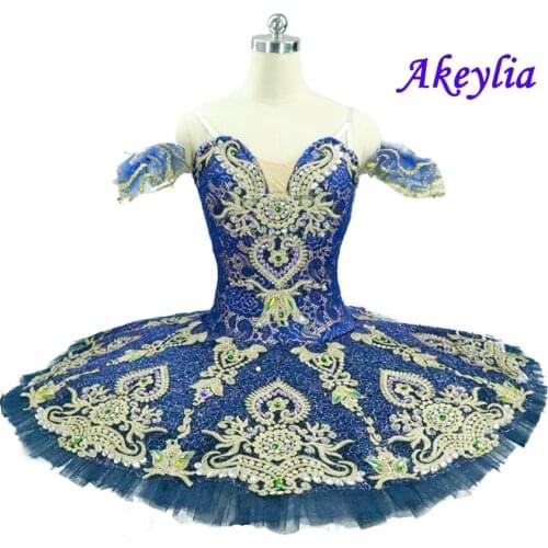 News Adult Ballet Tutu navy blue Diamond Decoration Classical Ballet Costumes Blue gold Ballerina Wear For Performance