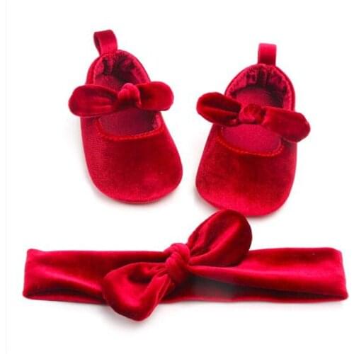 New Baby Girls Shoes Soft Sole Newborn Crib Shoes Infants Bow Princess Shoes+Headband 2Pcs Set Girls Cute Party First Walkers