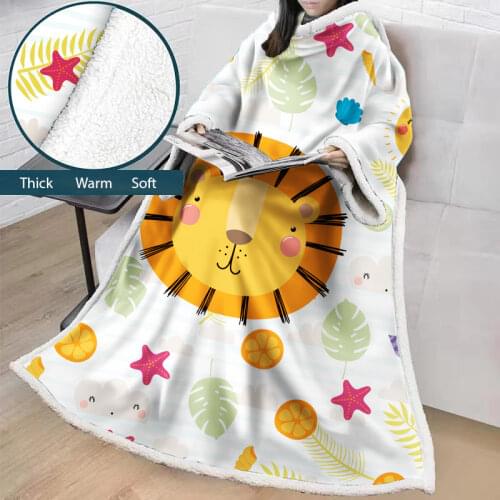 Lannidaa 3D Printed Cartoon Lion Throw Blanket For Adult Children Thick Velvet Wearable Nap Blanket Sofa Bed TV Weighted Blanket