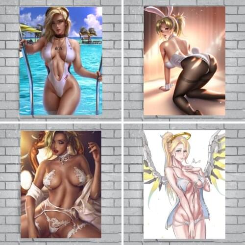 Overwatch Mercy Game Poster Sexy Swimsuit Beauty Anime Poster Canvas Painting Live Romm Wall Decoration Home Decoration Painting