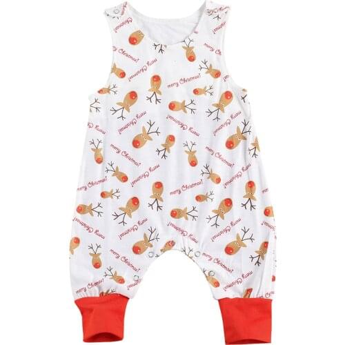 2020 0-24M Baby Girl Boys Christmas Romper Sleeveless Reindeer Letter Print Jumpsuit Toddler Fall Clothes
