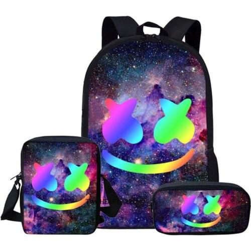 Cute Galaxy Smile Face 3D Print School Backpack for Teenage Boys Girls Children School Bag Set Student Book Bags Mochila Escolar
