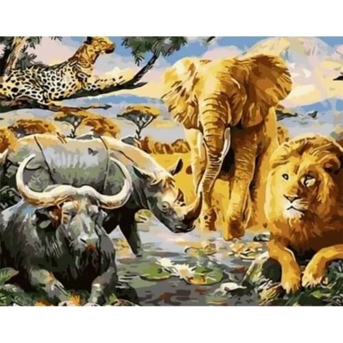 Animal elephant lion Coloring By Numbers Animal Paint By Number Canvas Painting Kits Home Decor Oil Painting HandPainted Gift