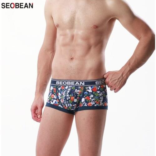 SEOBEAN Mens Underwear Floral Printing Panties Mens Comfortable Low-waist Breathable Lifting Buttocks Boxers