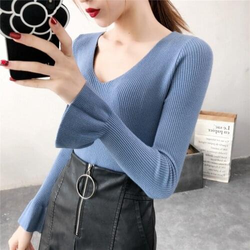 High Quality Women Sweater Turtleneck Pullover Autumn Winter V-neck Long Sleeve Solid Sweater Tops Female Sweaters Hot Sale