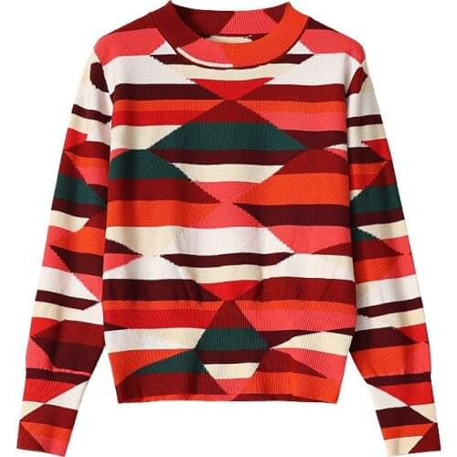 Autumn Womens Sweater Patchwork Mori Girl Style Elegant Colorful Argyle Plaid Crochet Lady Pullover Tops Female Knitted Jumper