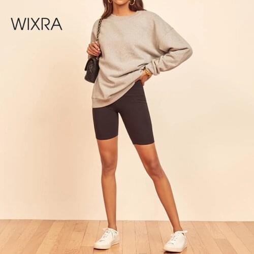 Wixra Womens Cotton Oversized Sweatshirts Solid Loose Long Sleeve Spring O Neck Pullover Tops