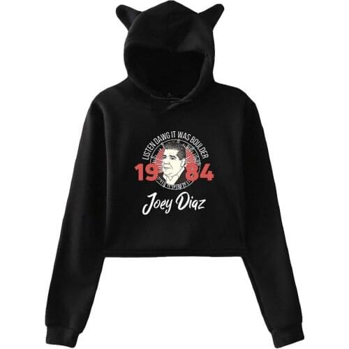 Joey Diaz Print Cat Cropped Hoodies Girl Long Sleeve Hoodies Pullover Crop Tops Sweet Sexy Loose Tide Gothic Hip Hop Hoodies