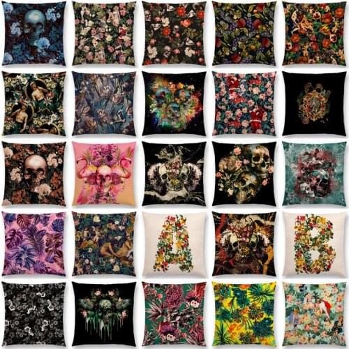 Gorgeous Death Beautiful Skull Floral Garden Colorful Flower God Meaning Of Life Cushion Cover Car Sofa Throw Pillow Case 45x45
