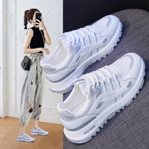2021 Spring Summer New Women Sneakers Girl Fashion Patchwork Lace-up Casual Sport Shoes Breathable Air Mesh Trainers 2 Colors