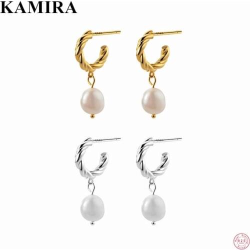 KAMIRA 925 Sterling Silver Fashion Vintage Twist Baroque Pearl Pendant Drop Earrings for Women Party Luxury European Jewelry Hot