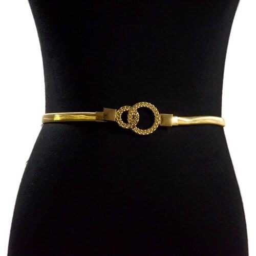 Women Metal Vintage Belt Double Buckle Fashion Stylish Metal Golden/Silver Design Chain Belt Womens Waist Elasticity Waist Belt