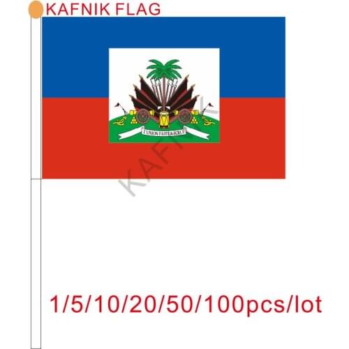 KAFNIK ,10/20/50/100pcs Haiti flag Banner free shipping Hand waving Flag Haiti National Flag 14*21 cm