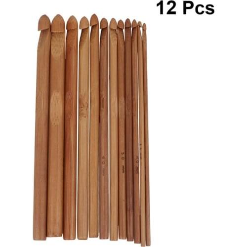 12pcs Bamboo Crochet Hook Set DIY Knitting Needles Handle Knitting Weave Yarn Crafts Household Knitting Tools(3.0mm to 10mm)