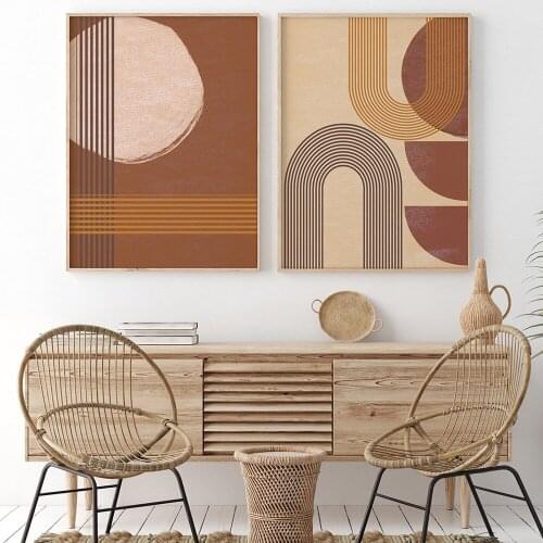 Abstract Mid Century Modern Minimalist Boho Artwork Room Art Prints Set Of 2 Print lines Painting No Frame Pictures