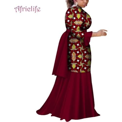 African Traditional Clothes for Women Party Wedding Dress Ankara Women Flare Sleeve Dashiki African Print Long Dress WY4103