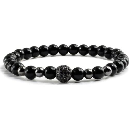 Black Matte Men Bracelets Natural White Porcelain Stone Gold Rose Gold Ball Charm Beaded Bangles For Women Fashion Yoga Jewelry