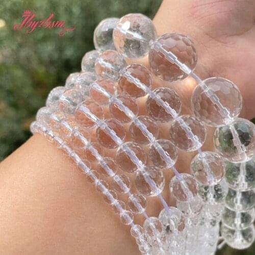 Natural White Crystal Rock Quartz Round Faceted Loose Natural Stone Beads for DIY Necklace Jewelry Making Necklace Bracelet 15"