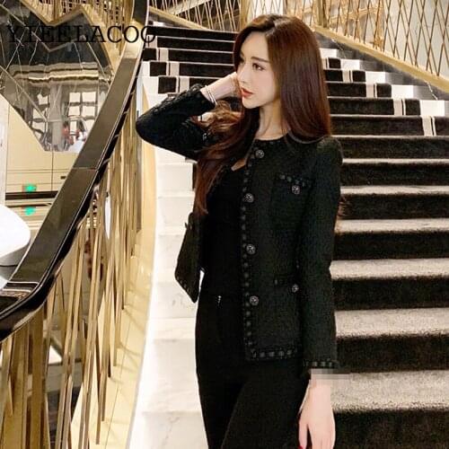 Black tweed women jacket spring / autumn / winter woolen coat new Wool classic jacket Ladies Business ladies one-piece jacket