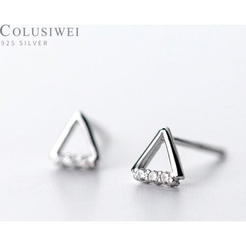 Colusiwei Dazzling Clear CZ Stud Earrings for Women Geometric Triangle Shape 925 Sterling Silver Fashion Jewelry Accessories