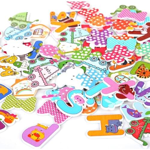 50Pcs/lot Wooden Sewing Buttons Scrapbooking Multi Shapes Random Mixed Two Holes For DIY Home Decor DIY Cloth Accessories