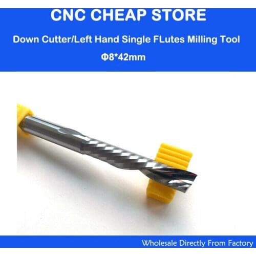 1pc 8x42mm left handed down cutting Milling cutter spiral single flute CNC router bits acrylic pcb Pvc Aluminun Endmill