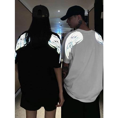 NiceMix Unisex T-shirt Men Women Reflective Wing Print Harajuku T Shirt Ins Style Oversize Short Sleeves Couple Clothes
