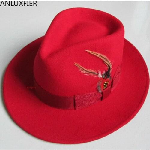 H3571 Women Wool Felt Fedoras Hat Men Gentleman Jazz Cap Female Autumn Winter Church Party Outdoor Shopping Simple Casual Hats