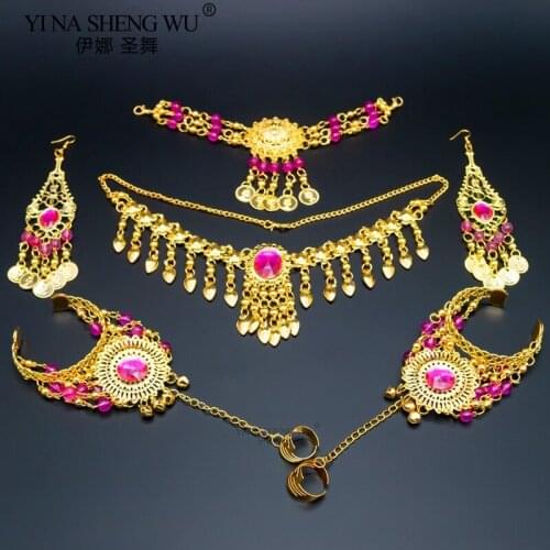 Indian Belly Dancing Accessories Set Belly Dance Accessory Wholesale Women Belly Dance Rhinestone Necklace Earrings Jewelry Set