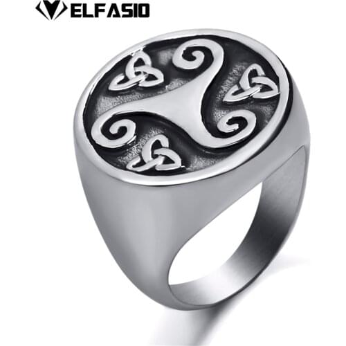 Elfasio Mens Boys Stainless Steel Ring Celtic Knot Silver Tone Fashion Jewelry size 8-13