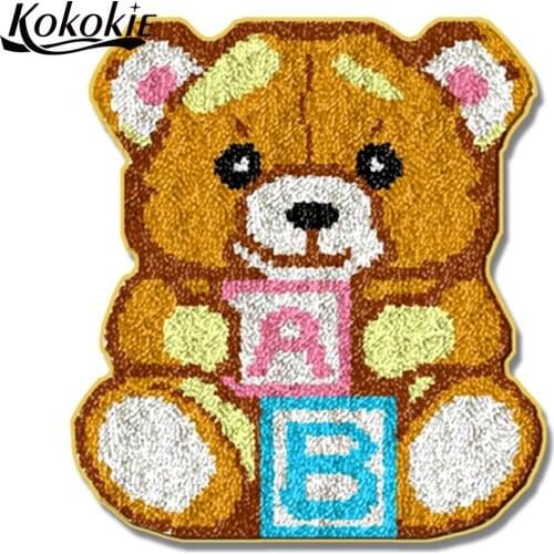Diy rug tapestry kits latch hook kits cartoon bear printed fabric embroidery crochet tapis needle for carpet Foamiran for crafts